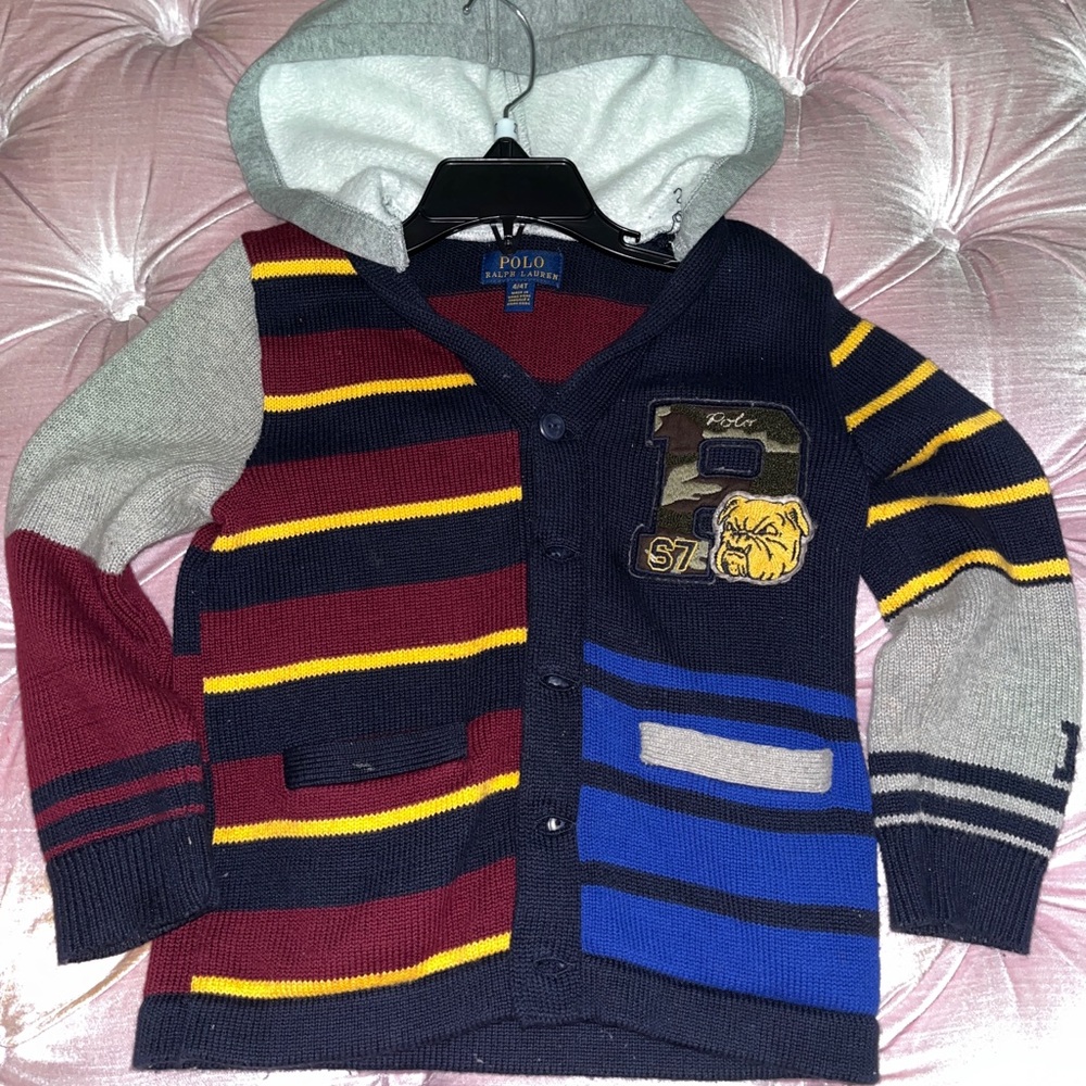 Boys Polo Varsity Cardigan with Hoodie. Size 4/4T. Excellent condition.